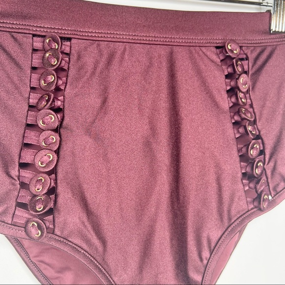ZIMMERMANN JUNIPER BUTTON EMBELLISHED BIKINI BOTTOM HIGH WAIST SIZE 0 MULBERRY - Picture 9 of 10